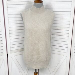 Bailey 44 Mock Neck Fuzzy Sleeveless Pullover Sweater Beige Tan Small